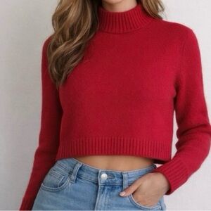 Le AL.X Ruby Red Mohair Wool Blend Oversized Boxy Cropped Sweater Size Large